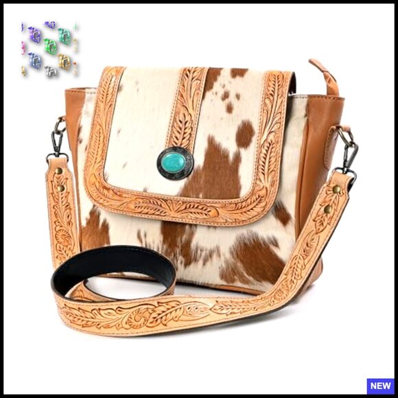 Leather Crossbody Bag Floral Tooled Adjustable Shoulder Purse Multipocket Chic